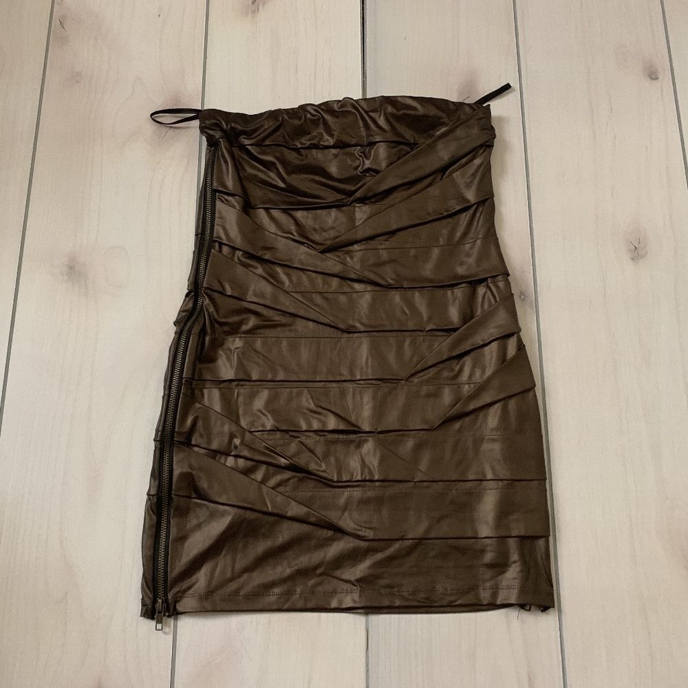 womens L Lola strapless dress double zip brown